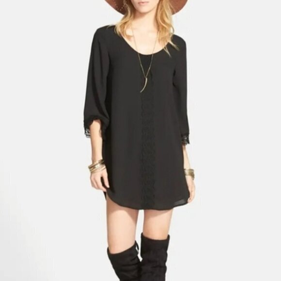 ASTR Black Lace Trim Chiffon Shift Dress Sz M - Picture 1 of 8
